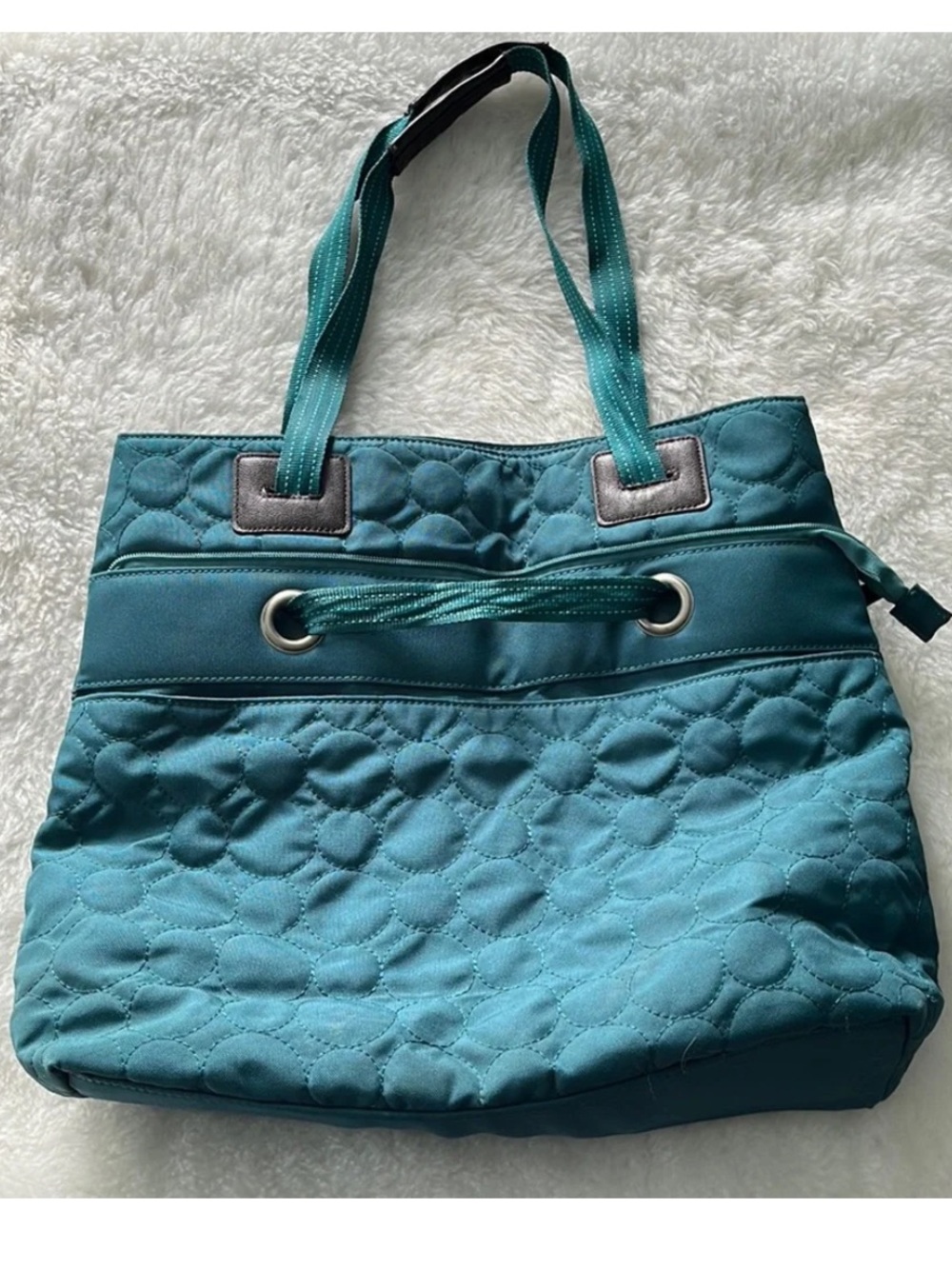 Thirty-one Vary You Versatile Jade quilted dots 2 way tote & matching wallet